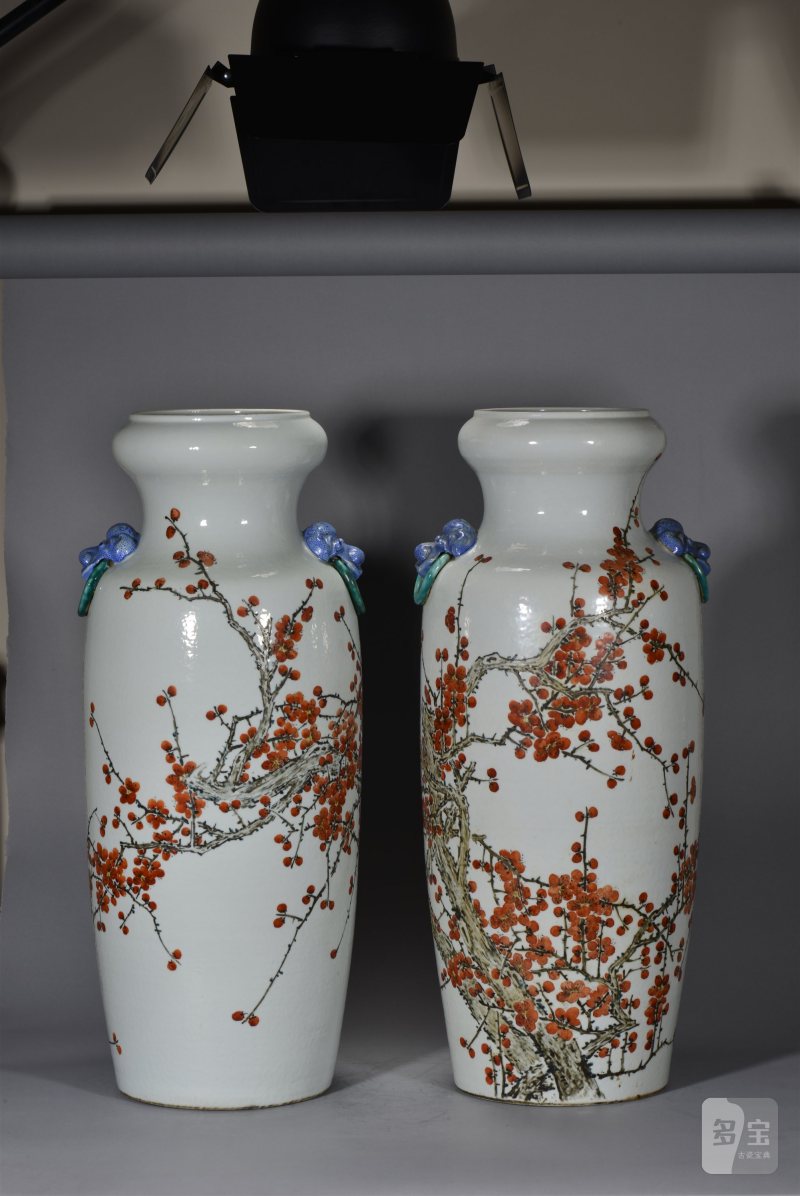 清光绪 金品卿风格浅绛彩梅花图大瓶一对 - 图3